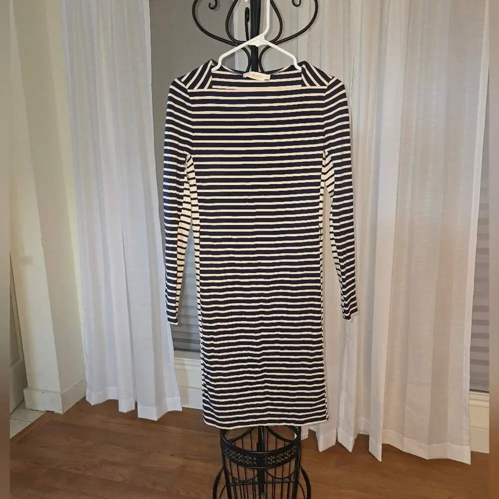 Tory Burch Black and White Striped Long Sleeve Dress
